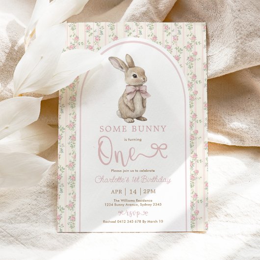 Coquette Roze Bunny  Konijn 1e Verjaardag Kaart