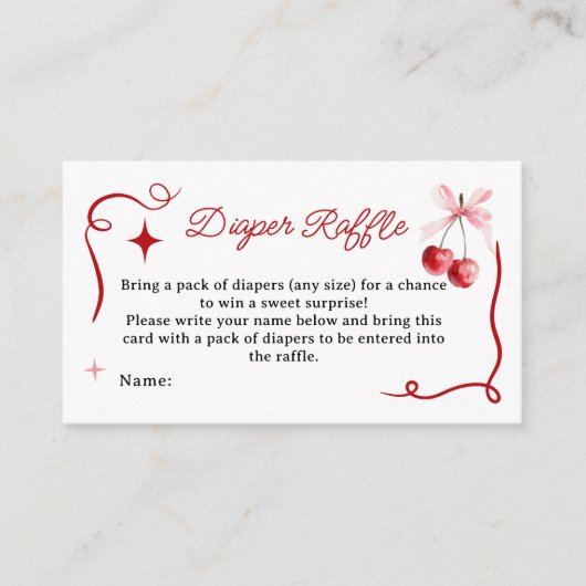 Coquette Roze Cherry Baby shower Luier Raffle Informatiekaartje (Voorkant)