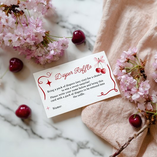 Coquette Roze Cherry Baby shower Luier Raffle Informatiekaartje