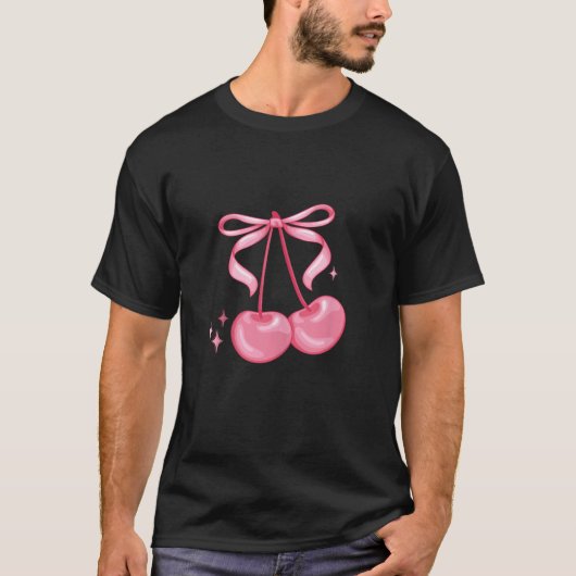 Coquette Roze Cherry Bow Esthetische Schattigee Tr T-shirt (Voorkant)
