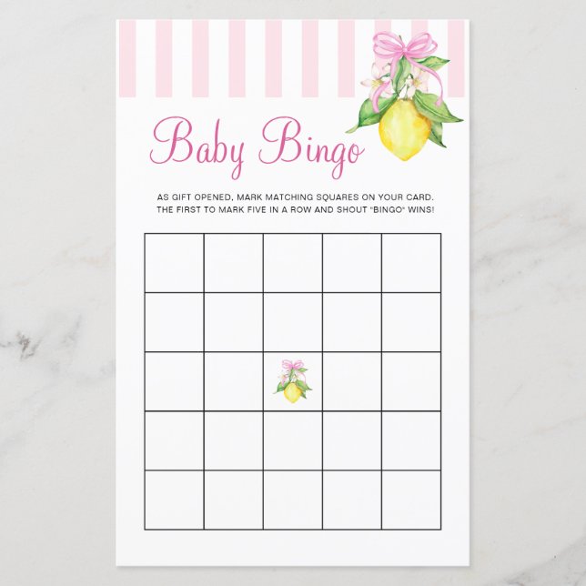 Coquette Roze Citroenen Baby Bingo Spel (Voorkant)