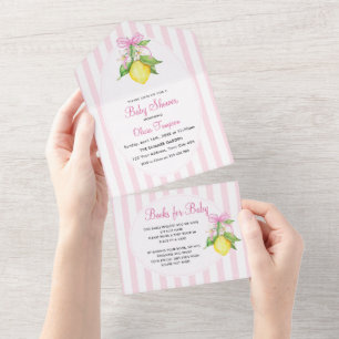Coquette Roze Citroenen Baby Shower All In One Uitnodiging
