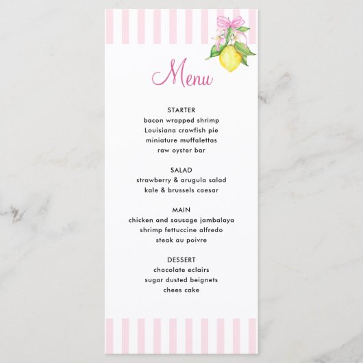 Coquette Roze Citroenen Baby Shower Menu (Voorkant)
