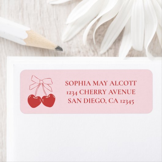 Coquette Roze en Rode Kers Lint Retouradres Etiket (Insitu)