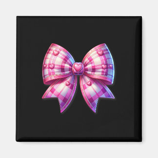 Coquette Roze en Witte Bow Plaid Valentijn Bow Wi Magneet