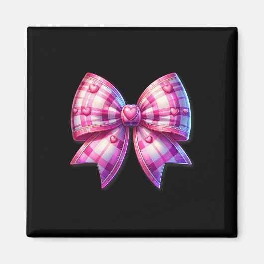 Coquette Roze en Witte Bow Plaid Valentijn Bow Wi Magneet (Voorkant)