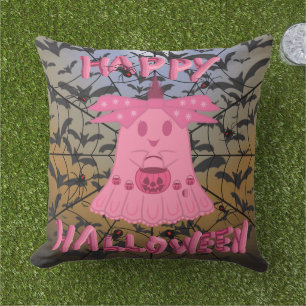 Coquette Roze Geest Gelukkig Halloween Digitale Ku Buitenkussen