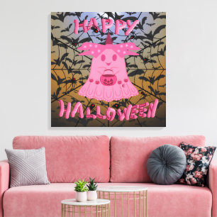 Coquette Roze Geest Gelukkig Halloween Digitale Ku Canvas Afdruk