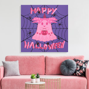 Coquette Roze Geest Gelukkig Halloween Digitale Ku Canvas Afdruk