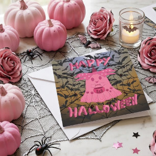 Coquette Roze Geest Gelukkig Halloween Digitale Ku Kaart