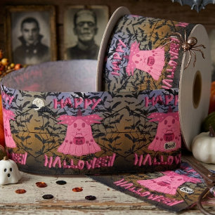 Coquette Roze Geest Gelukkig Halloween Digitale Ku Satijnen Lint