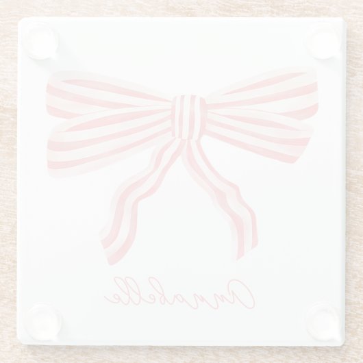 Coquette Roze Gestreepte Boog Glazen Onderzetter (Achterkant)