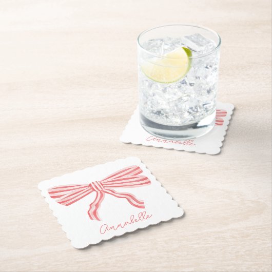 Coquette Roze Gestreepte Boog Kartonnen Onderzetters (Insitu)