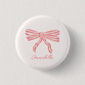 Coquette Roze Gestreepte Boog Ronde Button 3,2 Cm (Voorkant)