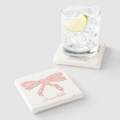 Coquette Roze Gestreepte Boog Stenen Onderzetter (Zijkant)