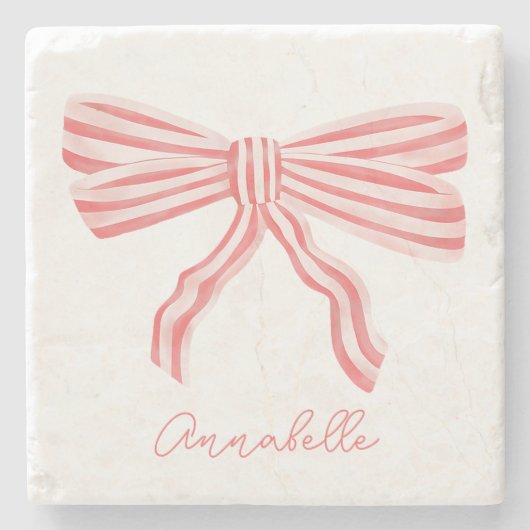 Coquette Roze Gestreepte Boog Stenen Onderzetter (Voorkant)