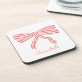 Coquette Roze Gestreepte Strik Bier Onderzetter (Linkerzijde)