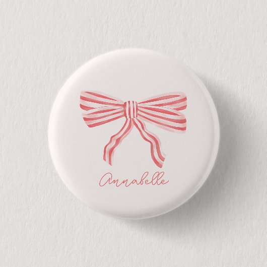 Coquette Roze Gestreepte Strik Ronde Button 3,2 Cm (Voorkant)