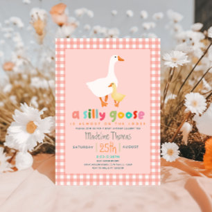 Coquette Roze Gingham Dwaze Gans Baby Shower Kaart