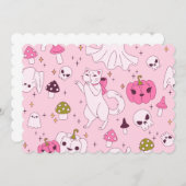 Coquette Roze Halloween Heks Kat Spook Schedel Kaart (Voorkant / Achterkant)