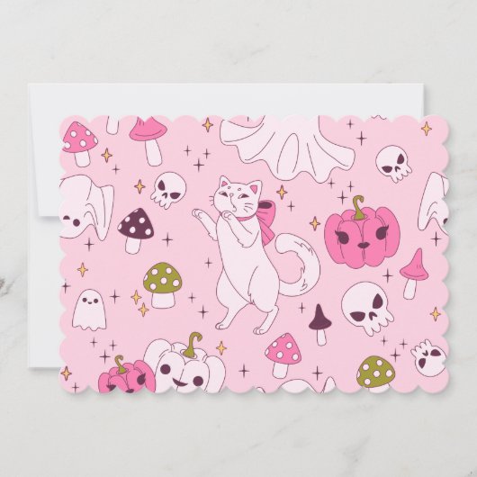 Coquette Roze Halloween Heks Kat Spook Schedel Kaart (Voorkant)