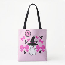 Coquette Roze Halloween Witchy Ghost Monogram