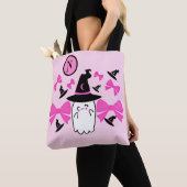 Coquette Roze Halloween Witchy Ghost Monogram Tote Bag (Dichtbij)