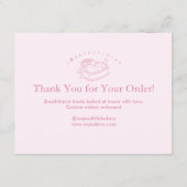 Coquette Roze Hart Cake Verzorgingsinstructies Bedankkaart (Achterkant)