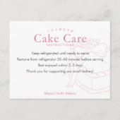 Coquette Roze Hart Cake Verzorgingsinstructies Bedankkaart (Voorkant)