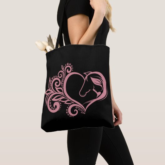 Coquette Roze Hart Paard Meisje Vrouwelijk Elegant Tote Bag (Dichtbij)