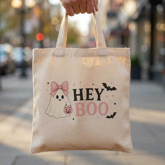 Coquette Roze Hey Boo Geest Halloween Tote Bag
