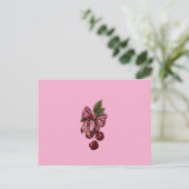 Coquette Roze Kers Lint Kussen Briefkaart (Staand voorkant)