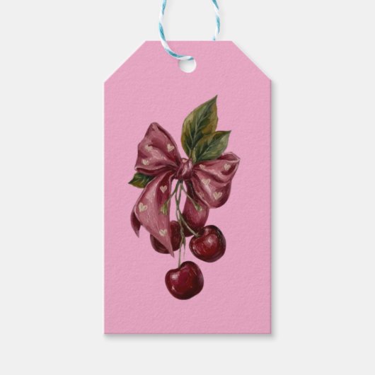 Coquette Roze Kers Lint Kussen Cadeaulabel (Voorkant)
