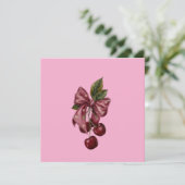 Coquette Roze Kers Lint Kussen Kaart (Staand voorkant)