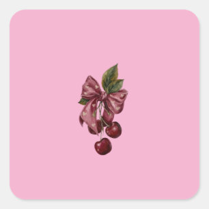 Coquette Roze Kers Lint Kussen Vierkante Sticker