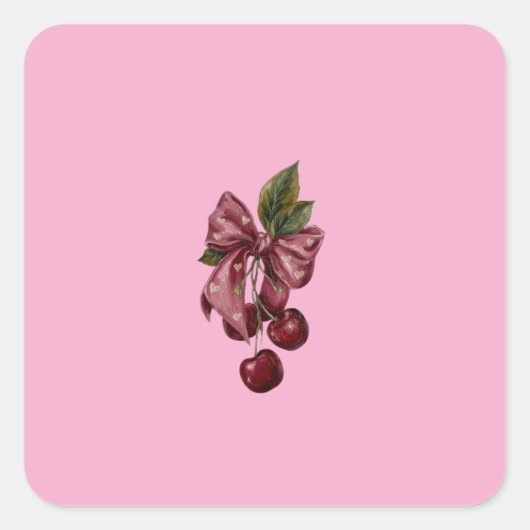 Coquette Roze Kers Lint Kussen Vierkante Sticker (Voorkant)