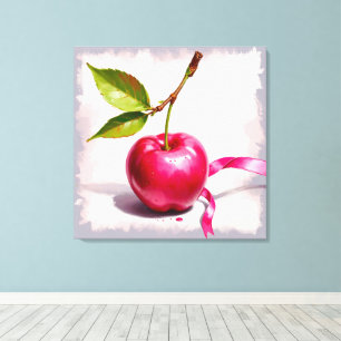 Coquette roze kers met bladeren en lint canvas afdruk