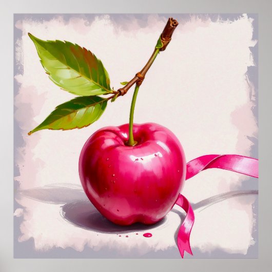 Coquette roze kers met bladeren en lint poster (Voorkant)