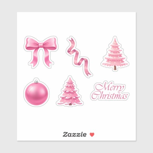 Coquette Roze Kerstlinten en Bomen Sticker (Vel)