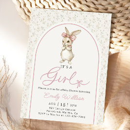 Coquette Roze Konijn Meisje Baby Shower Uitnodigin Kaart