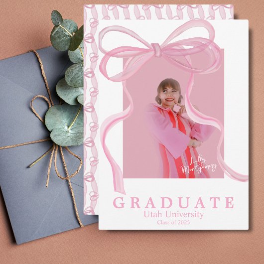 Coquette Roze Lint Afstudeeraankondiging Kaart