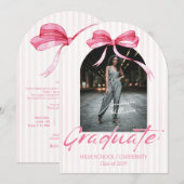 Coquette Roze Lint Boog Foto Afstuderen Kaart (Voorkant / Achterkant)