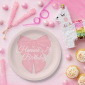 Coquette roze lint boog papieren bordje (Feest)