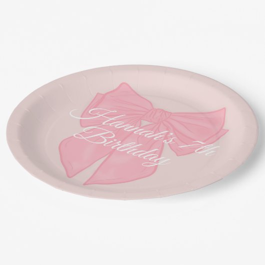 Coquette roze lint boog papieren bordje (Gekanteld)