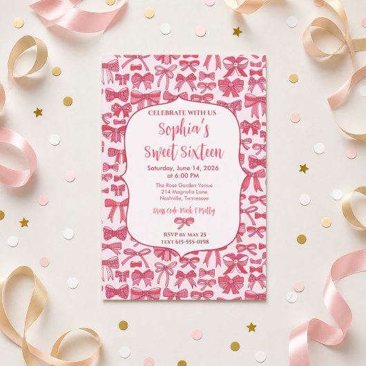 Coquette Roze Lint Uitnodiging 