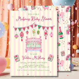 Coquette Roze Mahjong Baby Shower Meisje Kaart