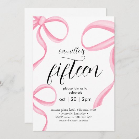 Coquette Roze meisje verjaardag Uitnodiging (Voorkant / Achterkant)