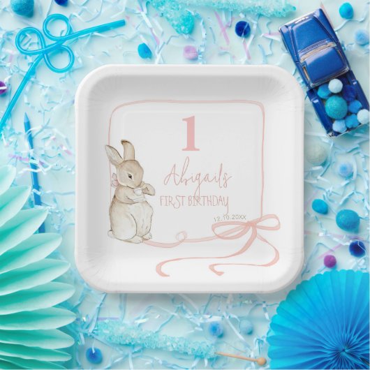 Coquette Roze Peter het Konijn 1e Verjaardag Papieren Bordje (Feest)