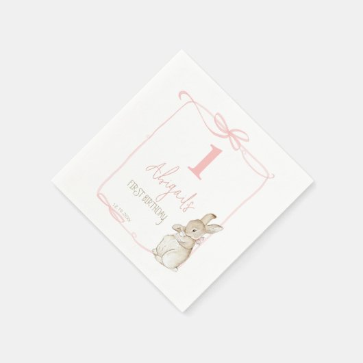 Coquette Roze Peter het Konijn 1e Verjaardag Servet (Hoek)