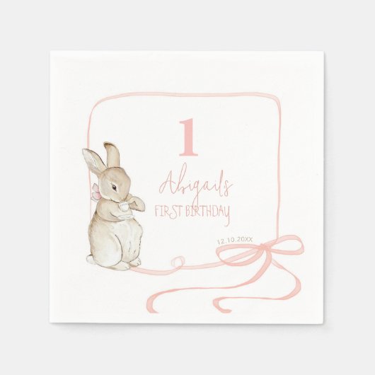 Coquette Roze Peter het Konijn 1e Verjaardag Servet (Voorkant)